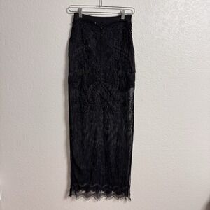 bebe Skirt 0 Black Lace Beaded Gothic Dark Romantic Fairy Goth Sheer Holiday
